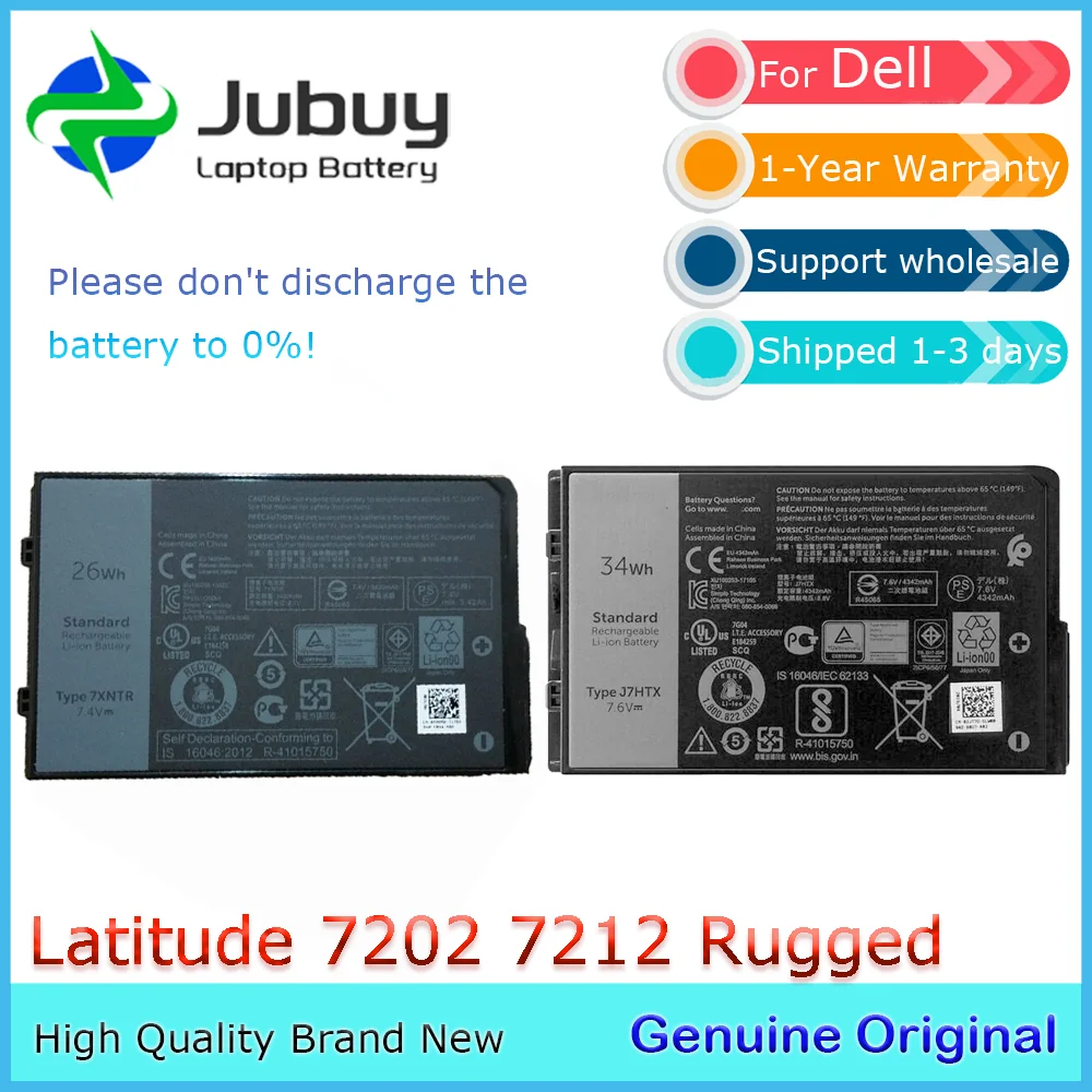 7XNTR 7.4V 26Wh Original Laptop Battery for Dell Latitude 7202 7212 Rugged Extreme Tablet J7HTX 34Wh