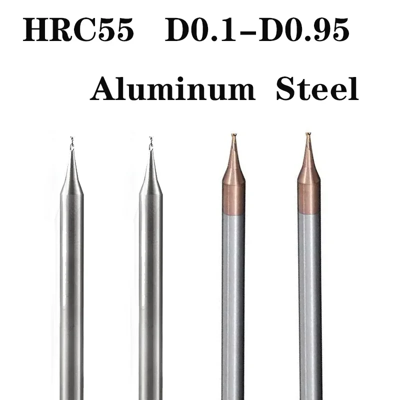 

HRC55 2 Flute End Mill 0.1-0.95mm 4mm Shank Milling Cutter Tungsten Carbide CNC Router Bit TiCN Coated Mini Milling Cutter