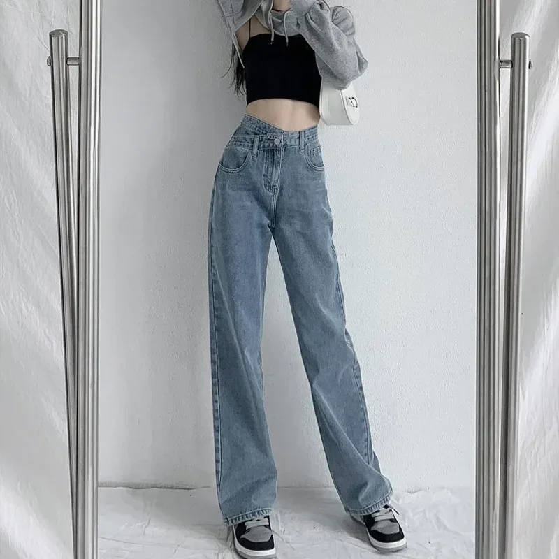 Jean Vintage à Jambes Larges pour Femme, Pantalon Taille Haute, Poches, lèvent, Base, Denim, Book ine Longueur, Droit, FjStreetwear, 2024 Denims