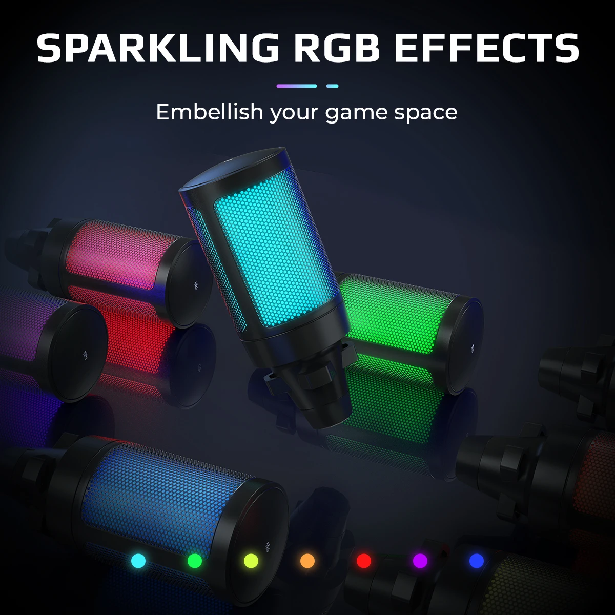 AmpliGame Gaming Microphone Kit with Mute for mobile,USB RGB Condenser Mic Set with Arm Boom for PC,Laptop,PS5,Streaming -A2T