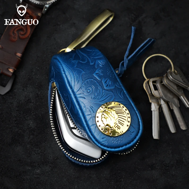 

Vintage Genuine Leather Car Key Holder Men Leather Key Wallet Keychain Men Housekeeper Women Car Key Case Bag Key Organizer