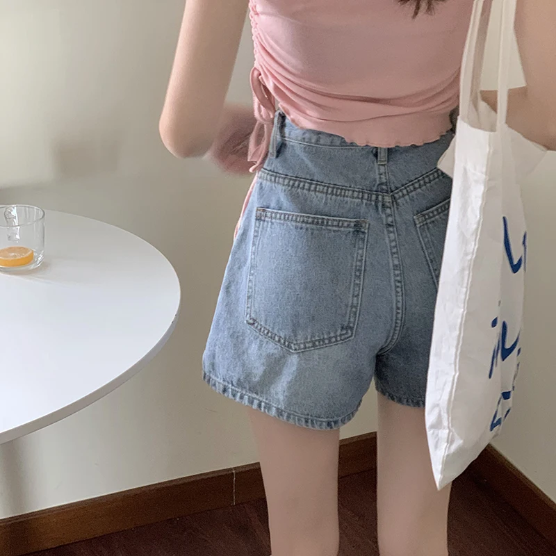 High Waist Denim Shorts for plus Size Women Summer New Style Student Wide Leg Straight Cut Shorts Slit Design Casual Fashion
