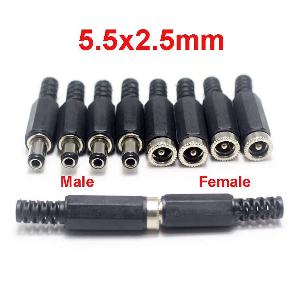 5pcs DC female male Power supply Plug Connectors 5.5mm x 2.1mm 5.5x2.5mm Female male Jack Socket Adapter Wire 5525 5521