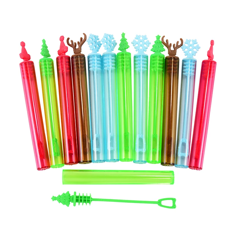 

12pcs Christmas Colorful Mini Bubble Tube Xmas Tree Snowflake Elk Wand Tube Bubble Soap Bottle New Year Party Navidad Kids Toys