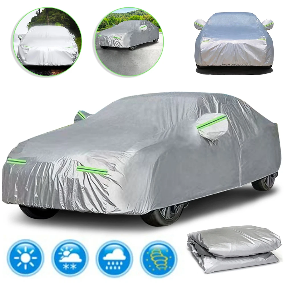 Autoabdeckung für Außenbereich Vollständiger Schutz Silberne Schneeabdeckung Sonnenschutz Staubdichte Schutzhülle Universal für Schräghecklimousine SUV