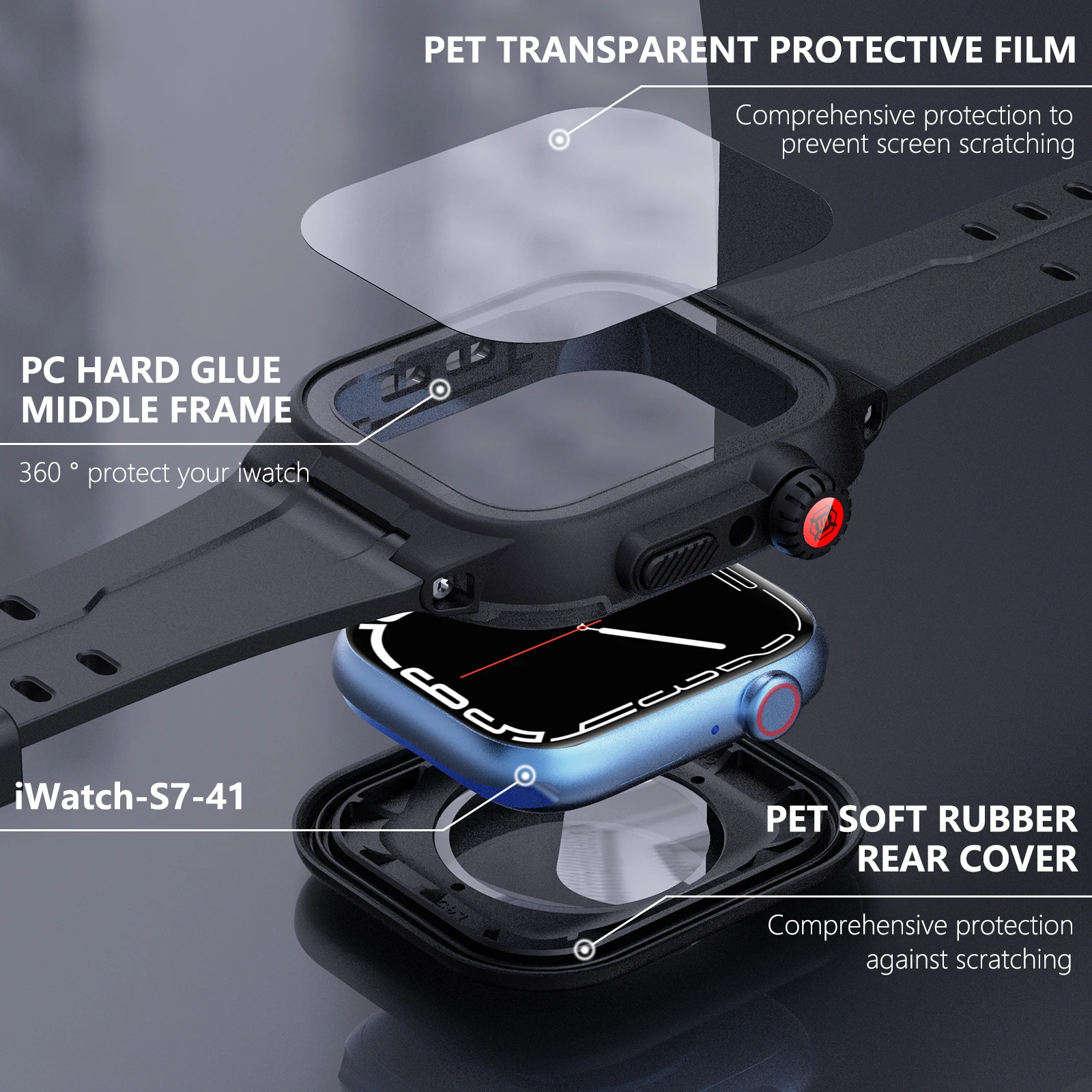 Shelbox-Lightweight Anti-Slip Shockproof Case for Apple Watch Anti-abrasion IP68 Professional Waterproof S7 S8 41mmHigh Quality