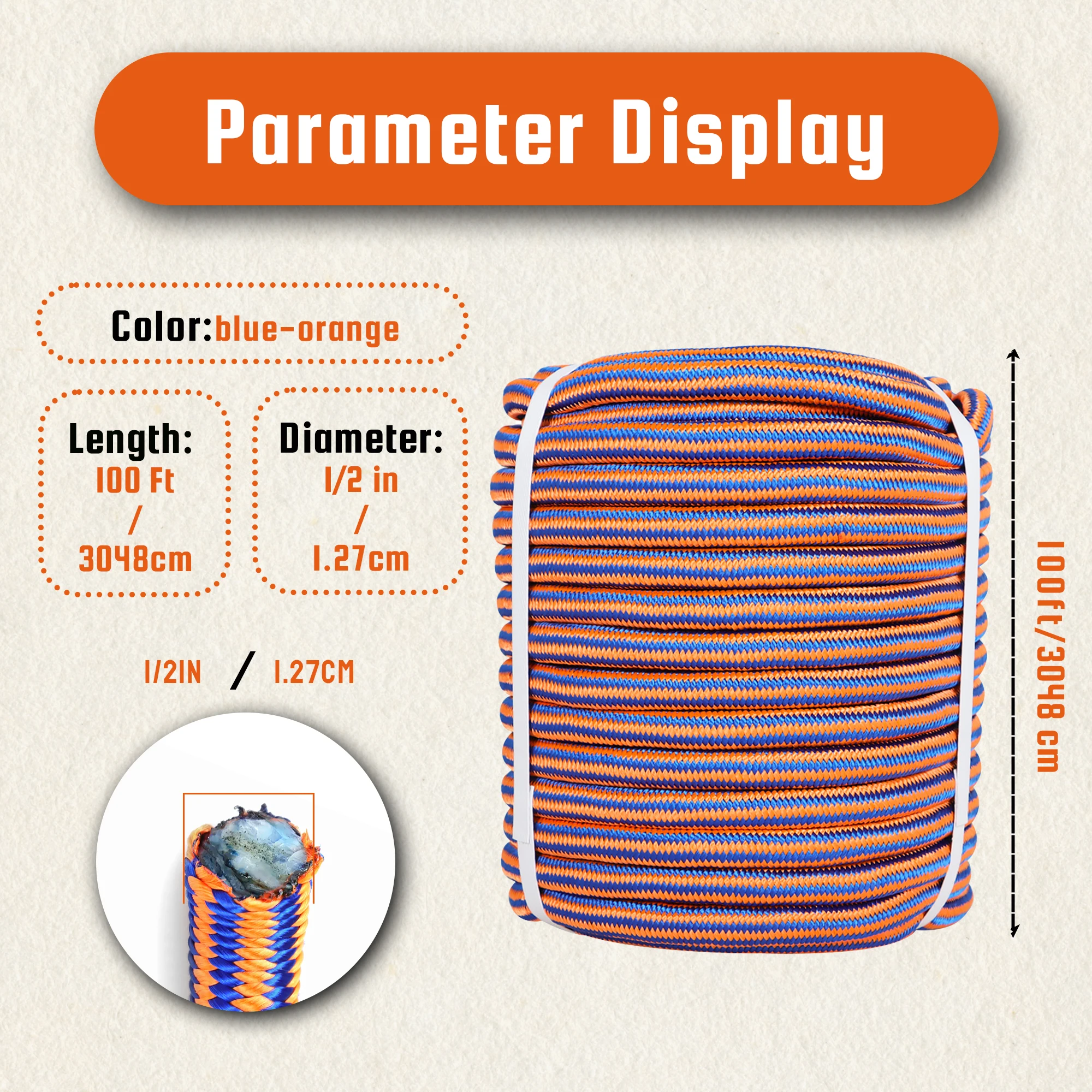 Высокопрочная плетеная полиэфирная веревка 8000 фунтов, 1/2 дюйма, 12 нитей, 100 футов, оранжево-синяя, для такелажа по деревьям, арбориста