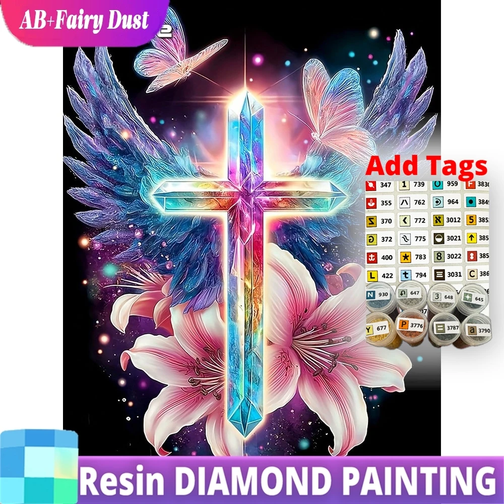 

Resin Fairy Dust AB Diamond Embroidery Cross Landscape Picture Of Rhinestones Mosaic Lily Flower Full Square Painting Wings Wall