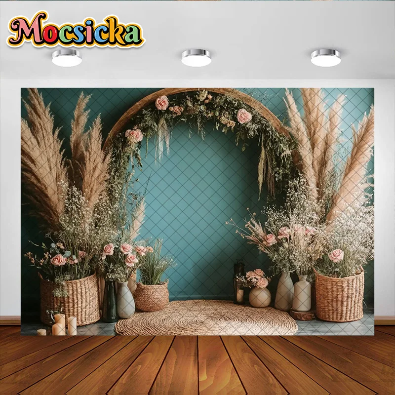 Mocsickaการถ่ายภาพพื้นหลังBohoดอกไม้Archesตกแต่งฉากหลังสําหรับอาบน้ําเด็กทารกแรกเกิดวันหยุดPortrait Studio Props