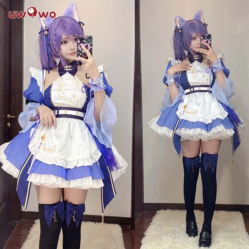 UWOWO Keqing Cosplay Maid Costume Exclusive Genshin Impact Fanart Cosplay Maid Ver. Keqing Maid Dress Halloween Costume