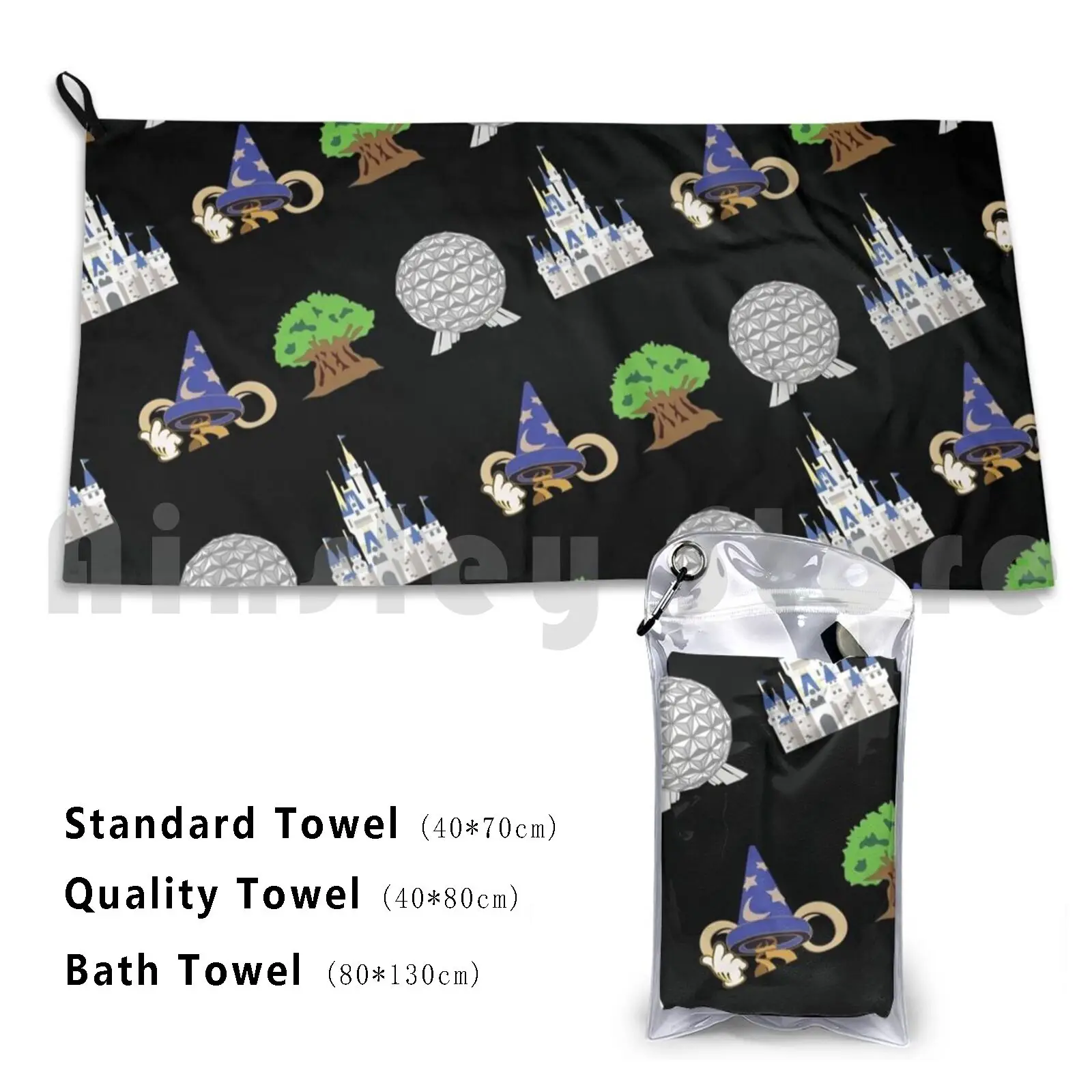 4 Parks Pattern Bath Towel Beach Cushion 879 Hollywood Studios Animal Kingdom Magic Kingdom Spaceship
