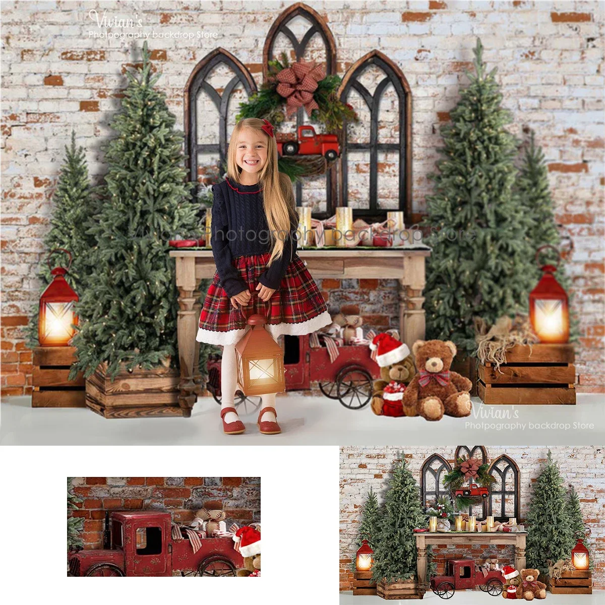 

Christmas Wooden Window Backdrop Fireplace Decor Kids Portrait Props Family Child Photocall Wreath Toys Background Photostudio
