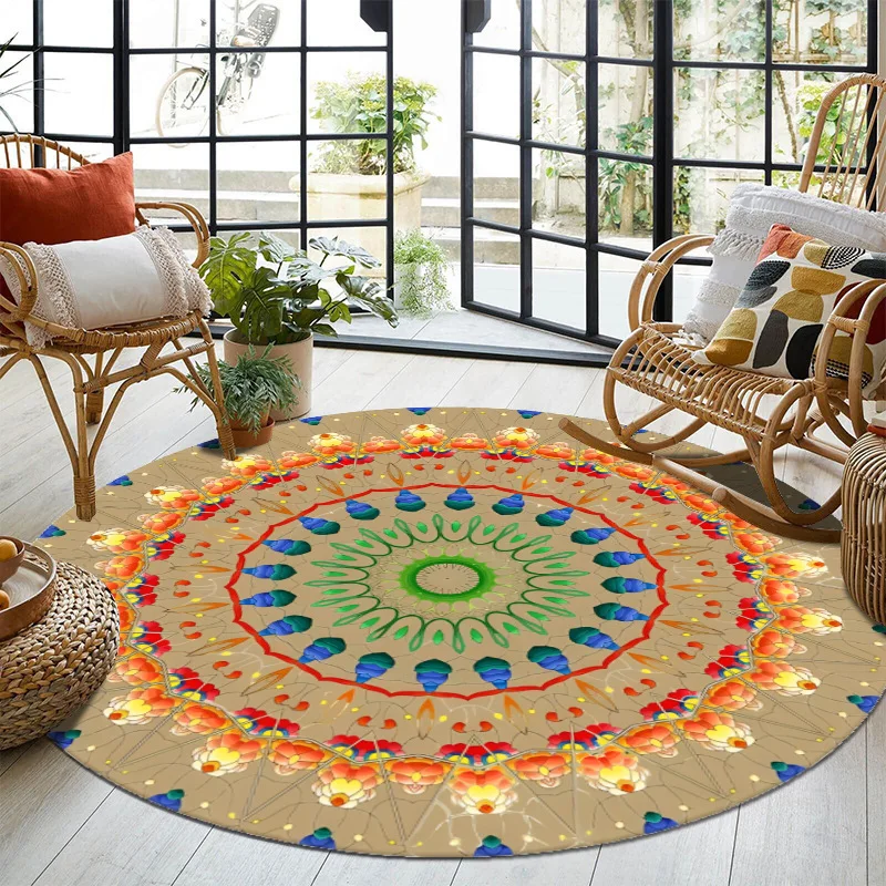 

Круглый ковер с богемным цветком — красочный нескользящий ковер в этническом стиле для гостиной, гостиной, домашнего декора