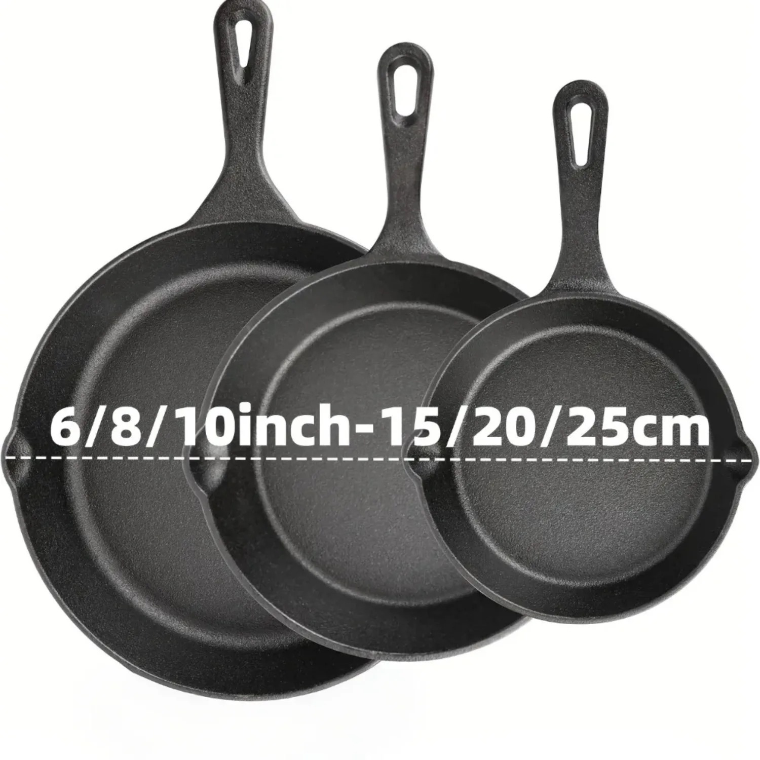 

3PCS Pre-Seasoned Cast Iron Skillet Set, Pans for Oven Grill Campfire, Durable Cookware for Home Outdoor Cooking
