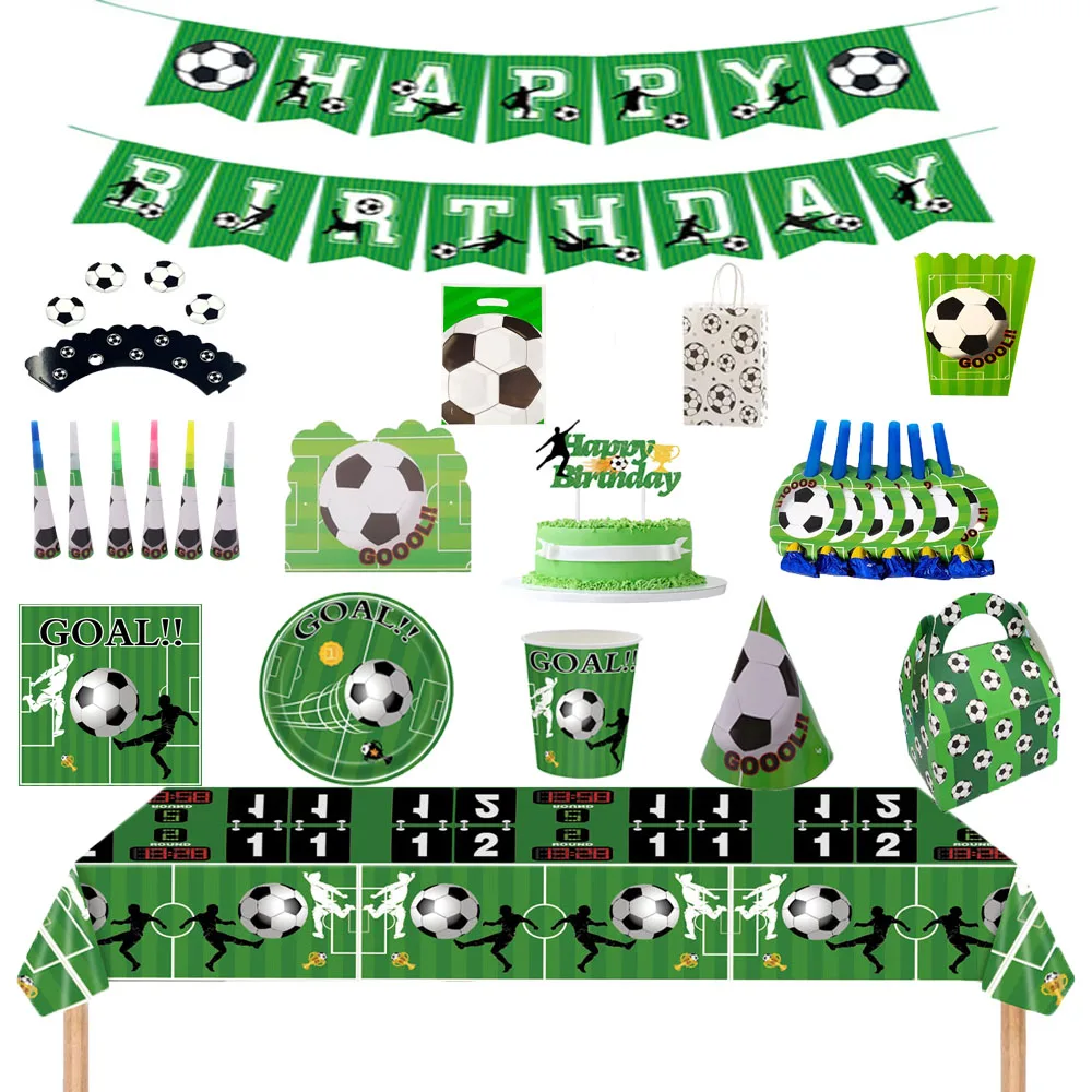 

Green Football Birthday Party Decorations Kids Disposable Tableware Set Baby Shower 10-20 People Sport Game Party Decor Supplies