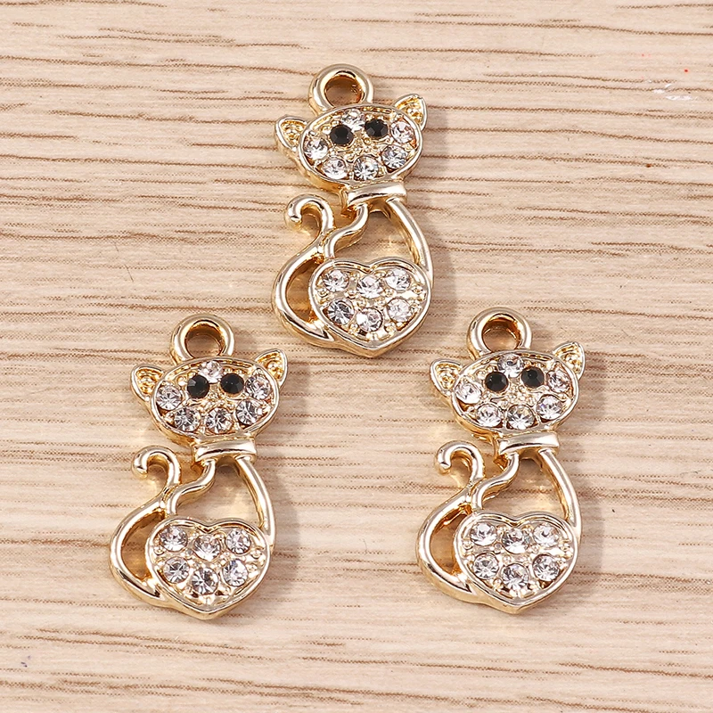 10pcs 13x18mm Cartoon Animal Charms Alloy Crystal Cat Charms for Jewelry Making Girls Cute Earrings Pendants Neckalce Craft Gift