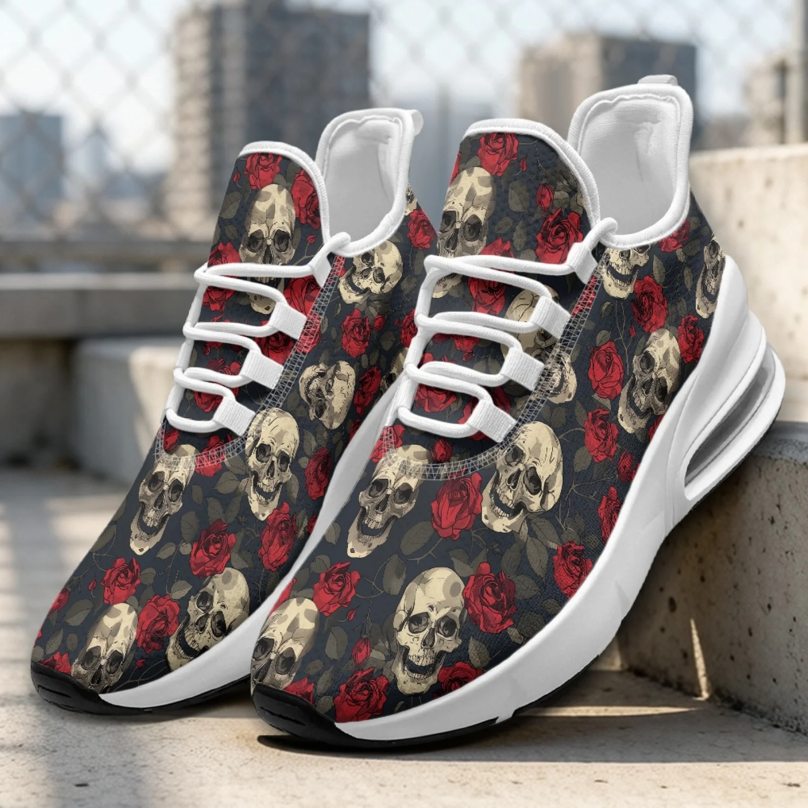 PENSTROLL Skull and Rose Nurse Snakers Women's Mesh Sneakers Oxfords for Womens, Comfortable Low-Top Casual Running Shoes - view 3
