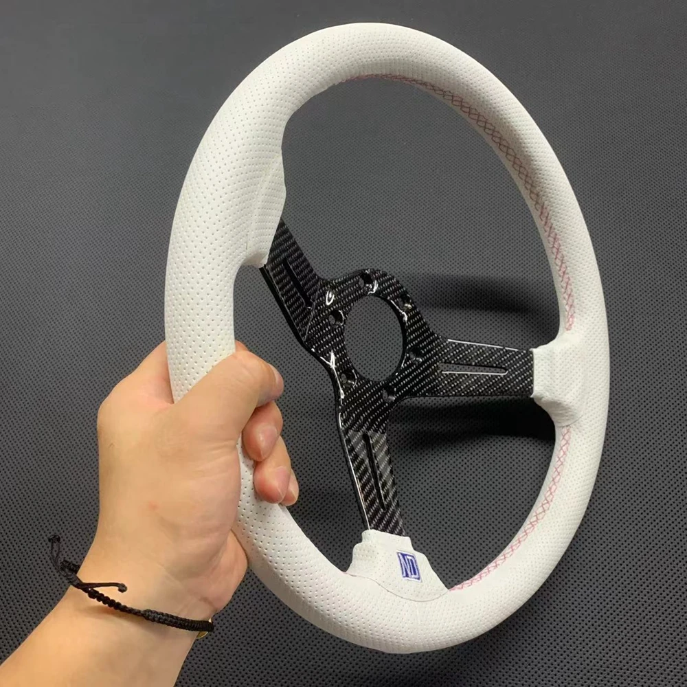 Luxurious Universal 14Inch Racing Nardi Steering Wheel Car Carbon JDM White Leather Steering Wheel Volantes For VW HONDA TOYOTA