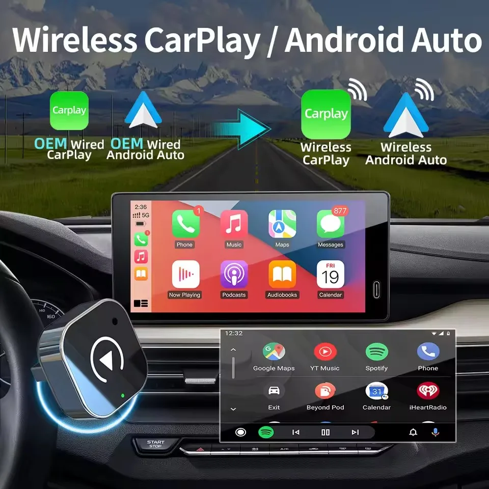 

Newest 2 In 1 Wireless Carplay AI Box Android Auto Plug And Play Applicable To Convert Original Car Wired Carplay To Wireless
