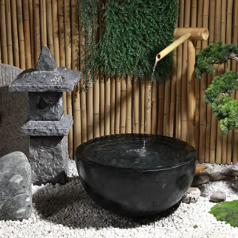 y8- Garden water landscape ornament stone tank water bowl flower stone bowl outdoor garden bamboo drip tank basin courtyard