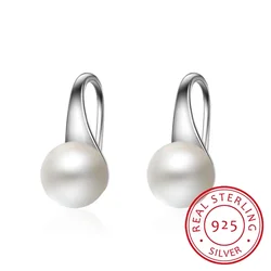 Pure 925 Sterling Silver Earrings Drop Women Round Charms Pearl Hook Dangle Drop Wedding Cute Gift