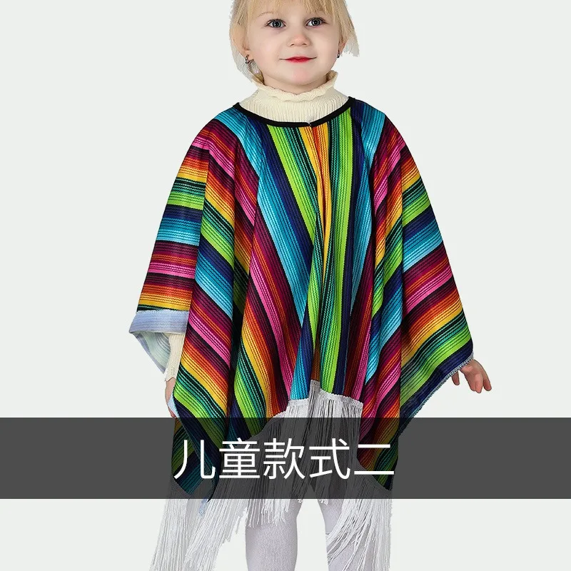 Halloween Child Mexican Costume Ethnic Style Festive Play Costume Cape Mexican Style Vintage Children's Cape