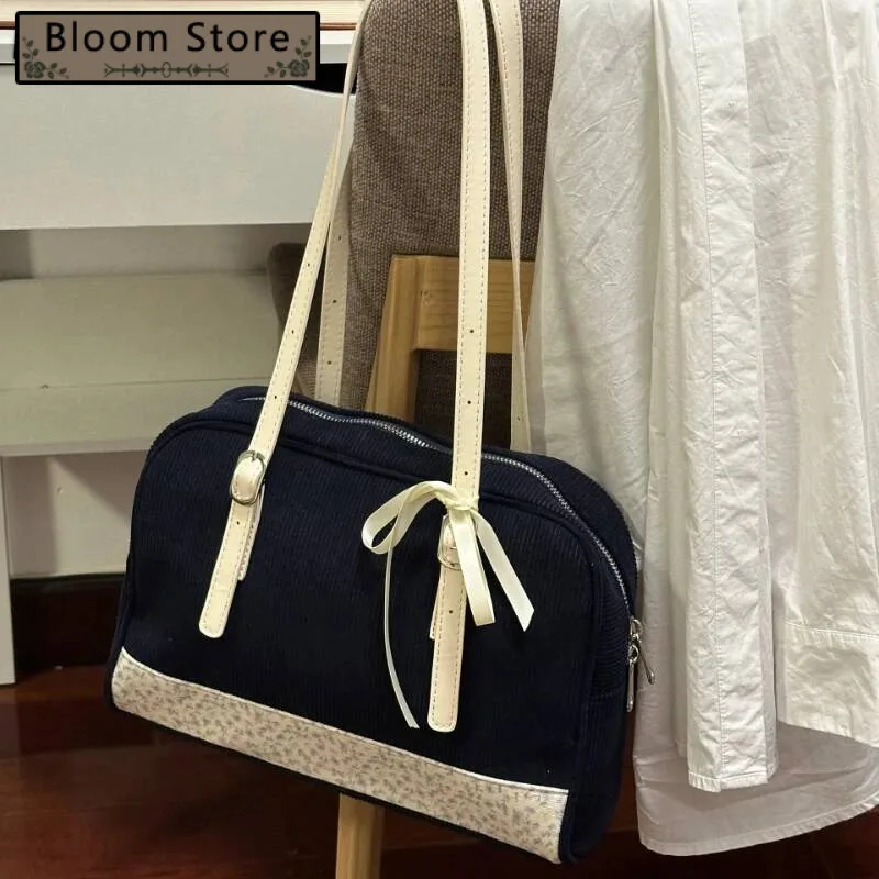 

Contrast Color Patchwork Vintage Simple Underarm Bag Trendy Sweet Flower Print Women's Handbags Y2k Design Shoulder Bags