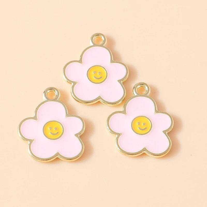 Duarte 20 Teile/los Nette Rosa Farbe Emaille Blume Charms Anhänger für Schmuck Machen DIY Ohrringe Halsketten Armbänder Zubehör – Detail 11