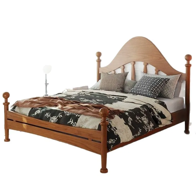 Solid wood bed, French antique retro floor-to-ceiling home modern ash master bedroom, solid wood American wedding bed