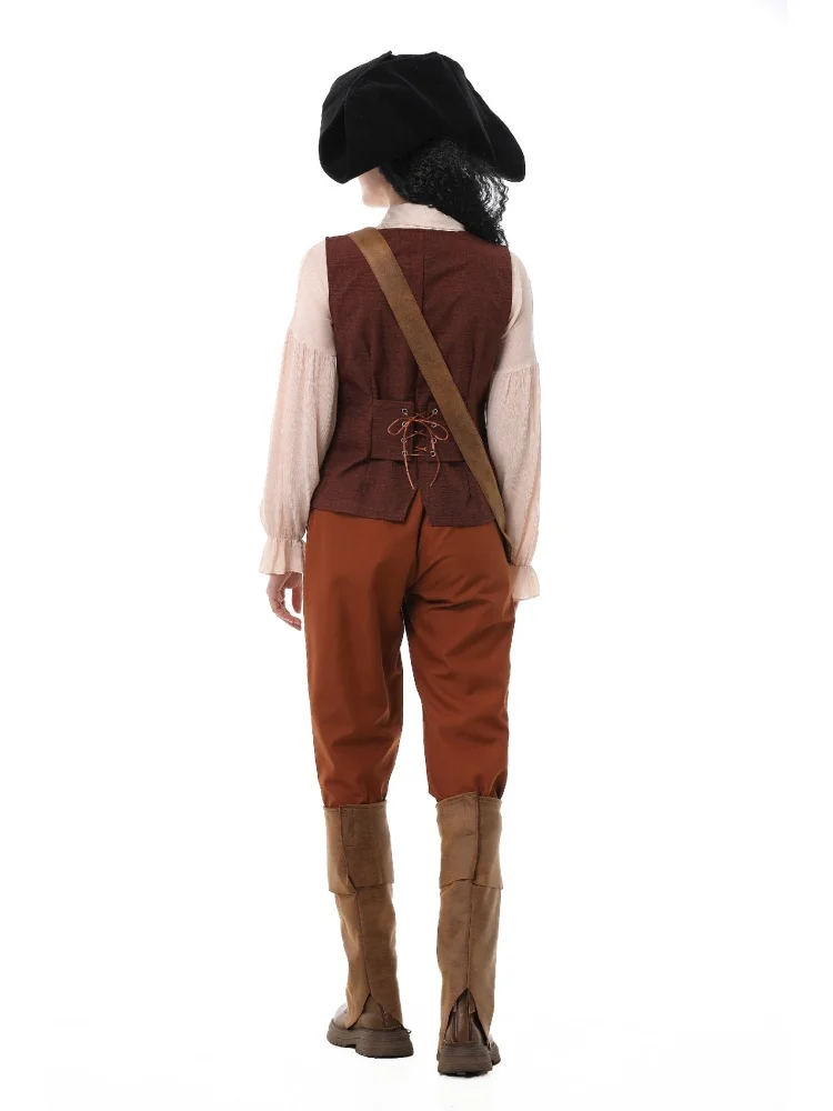 Erwachsenen-Vintage-Piratenkostüm, Gerüschte Bluse, Knopfweste, Schwarzer Dreispitz, Halloween-Bühnenauftritt, Ausgefallenes Outfit-Set – Detail 10