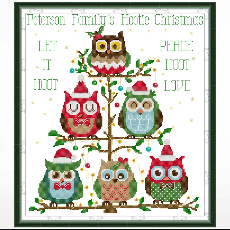 

Christmas owl cartoon cross-stitch living room bedroom hanging painting, 11CT/14CT hand-embroidered