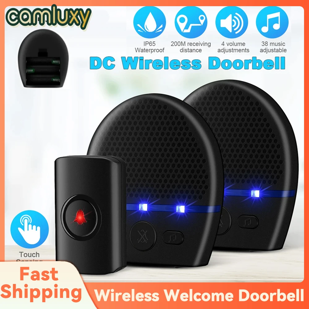 Camluxy Wireless Waterproof Doorbell LED Flash Home Door Bell Chime Outdoor House Welcome Bell 300M Remote Security Alarm