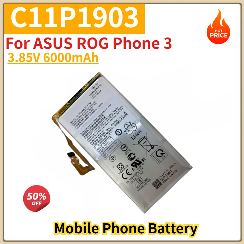 C11P1903 Battery 3.85V 6000mAh for ASUS ROG Phone 3 Mobile Phone High Quality Replacement Battery