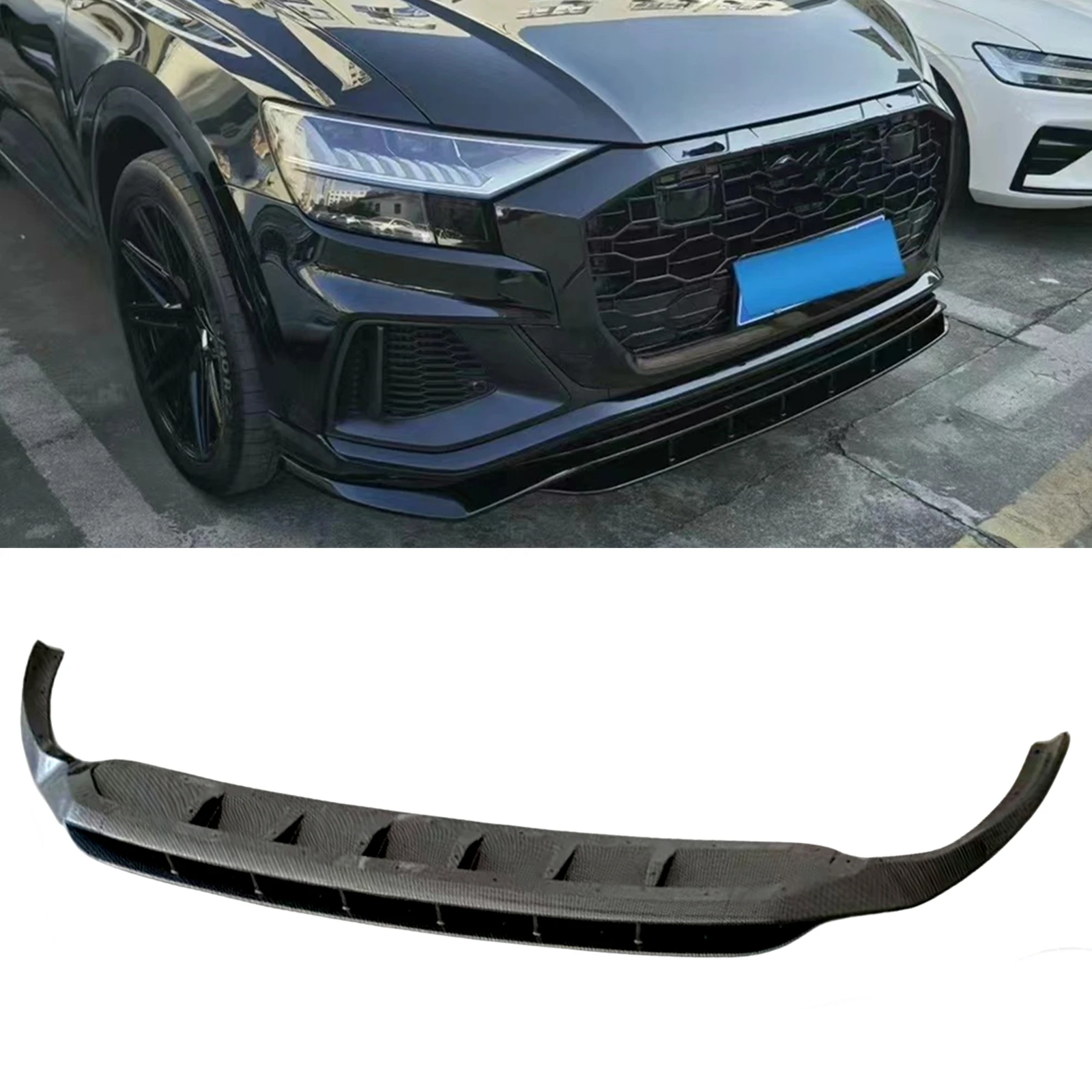 Front Bumper Spoiler Lip For Audi Q8 2019 2020 2021 2022 2023 Carbon Fiber Look/Glossy Black Lower Splitter Protector Body Kit