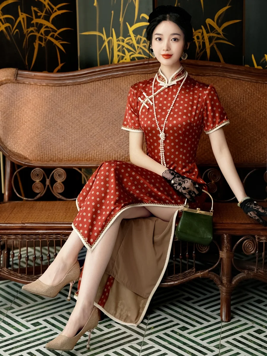 Nuovo stile cinese rosso repubblica della cina Retro Cheongsam estate nuova ragazza temperamento vestito quotidiano di fascia alta