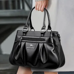 Bolsas transversais de couro macio para mulheres, bolsa de alta capacidade, 3 camadas, bolsas de ombro femininas, marcas de luxo