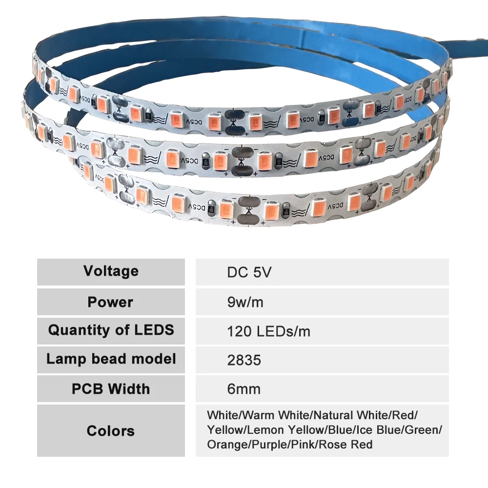 0,5 m-10 m DC5V S-vorm 2835 SMD LED-strip 6 mm breedte Buigbaar 120 LED / m Flexibel opvouwbaar lichtslinger DIY-neonreclame Letter 13 kleuren