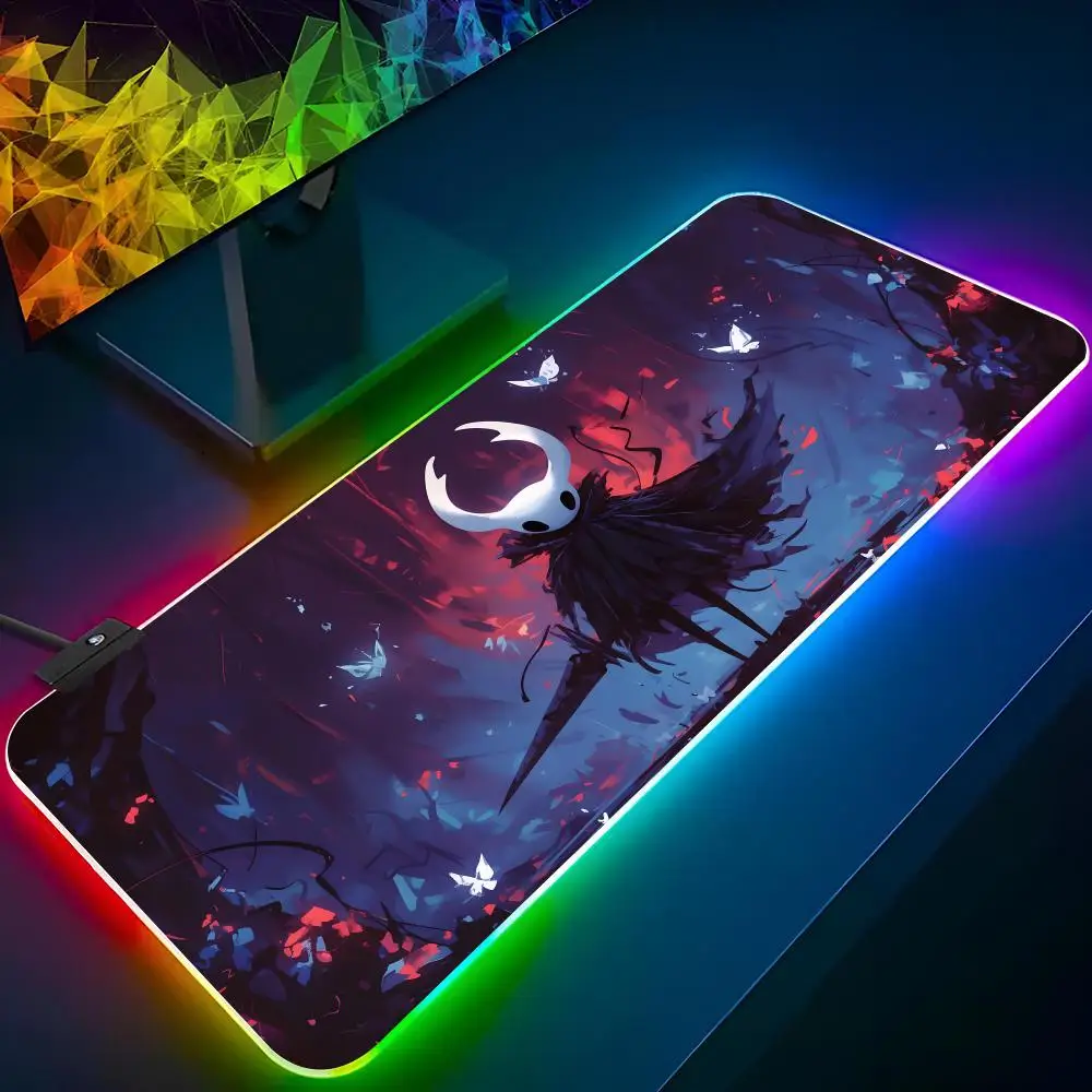 Imagem -03 - Hollow Knight Rgb Mouse Pad Desk Decor Laptop Mat Backlit Gaming Mousepad Teclado Gamer Girl Table Pads Xxl