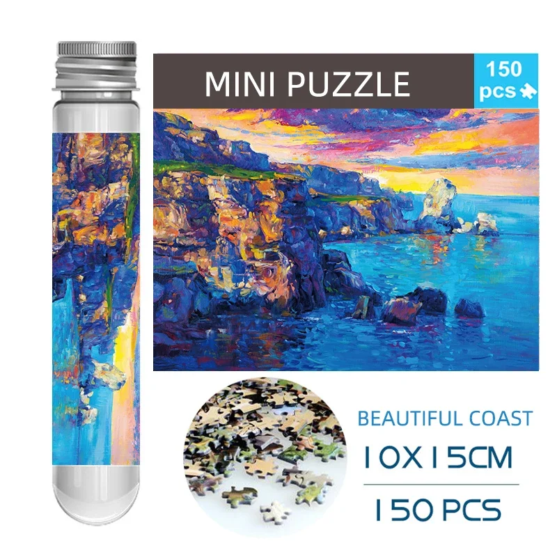 

150PCS Mini Test Tube Jigsaw Puzzles Beautiful Coast Decompression Educational Toys Landamark Fridget Puzzle Game Decoration