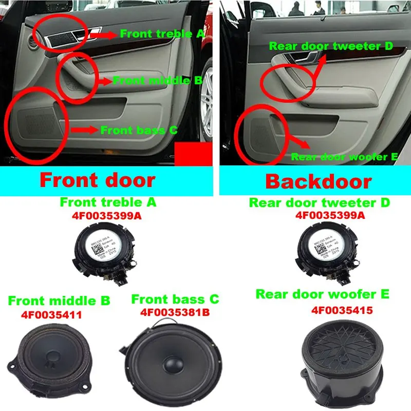 For Audi A6 C6 2005-2011 Car tweeter midrange and woofer speakers with high sound quality 4F0035399A 4F0035411 4F0035381B 1-4pcs