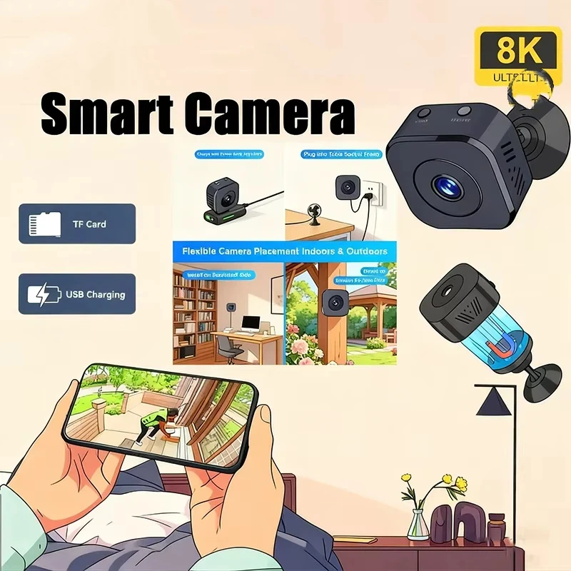 Mini 8K Security Camera High Definition Surveillance with Full Color Night Vision Waterproof WiFi Motion Monitoring