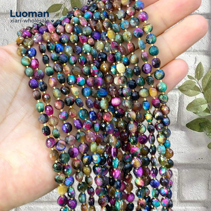 Wholesale Rondelle Faceted Colorful Tiger Eye 6mm Natural Stone Spacer Beads for Jewelry Making Diy Bracelets Charms Accessories