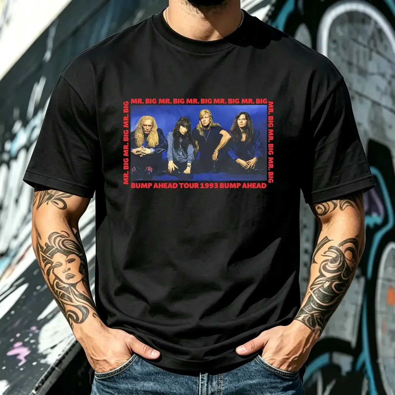 washed T Shirt Mr Big Bump A Head Tour 1993 American Rock Band Paul Gilbert TE7027 long sleeves vintage Washed designer clothes