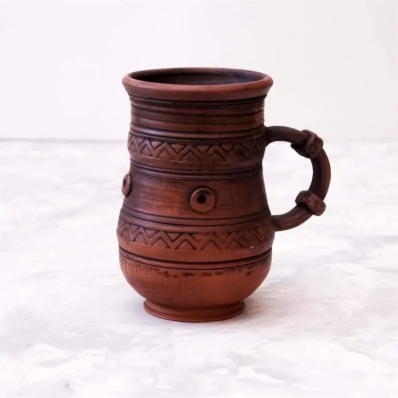 ceramic unglazed 20 oz handcrafted beer mug with handle Rustic Eco Friendly  clay milk cups Handmade coffee pottery for annivers