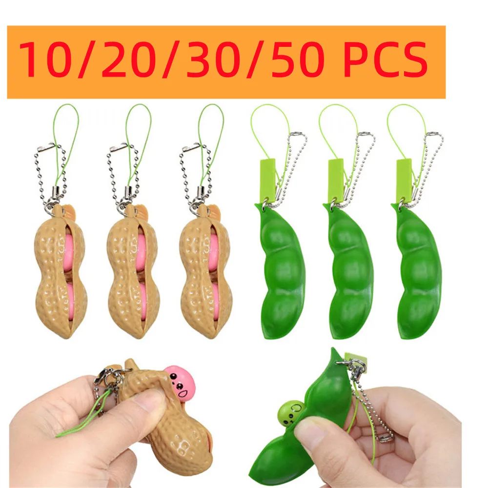 10/20/30/50PCS Peas Beans Fidget Toys For Anxiety ADHD Push Stress Relief Squeezing Toys Kawaii Keychain Party Favors Kids Adult