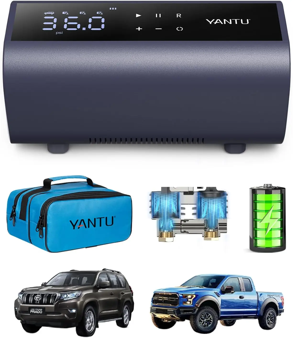 Dual Cylinder Tire Inflator Portable Air Compressor with 8.3-Inch Large Digital Screen,12V Cordless/Battery Powered Car Air Pump