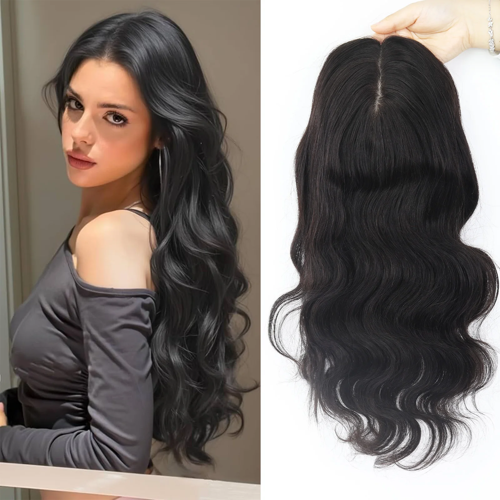 

Женский топпер из натуральных человеческих волос 6x7 дюймов, шелковая основа, кружевная передняя часть, черный цвет. # Накладка для волос из натуральных волос Remy 1b с реалистичной имитацией кожи головы и застежками-клипсами