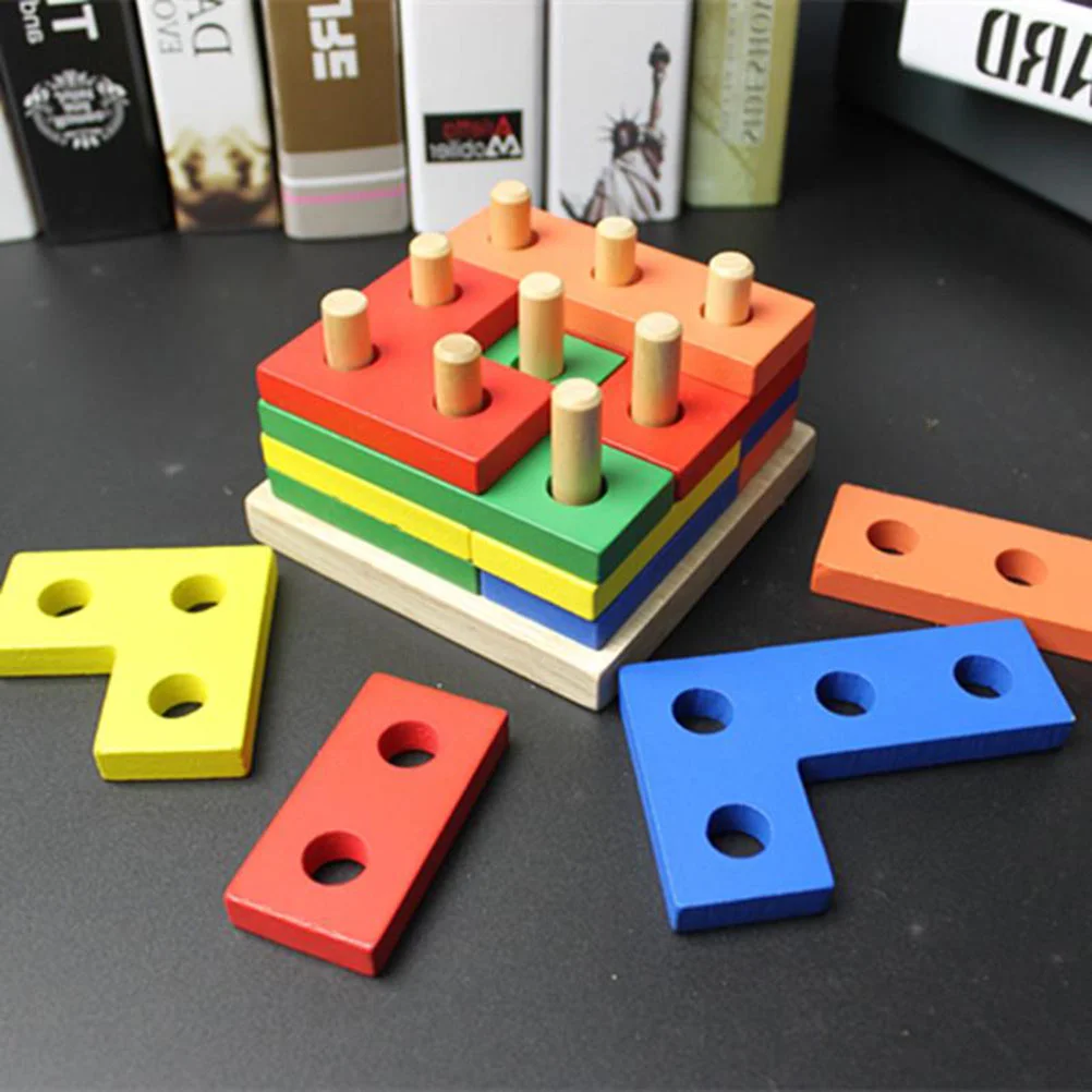 Jigsaw Geometric Puzzle Toys Kids Stack Board Chunk Blocks Chunky Puzzles Child Baby