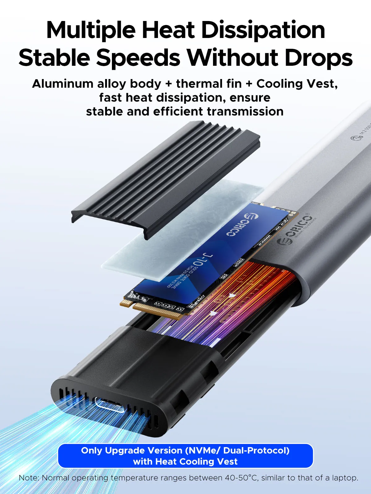 ORICO M.2 NVMe SATA SSD caja USB externo sin herramientas 10Gbps M.2 NVMe a adaptador USB compatible con UASP para PCIe NVMe y SATA SSD