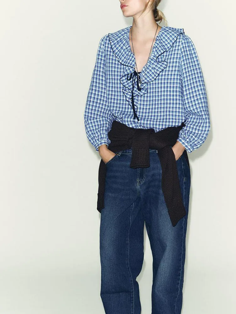 

High-End Layered Decorative Small id irt New Arrival Women's Premium Faion Loose Fit Long Sve irt for Autumn